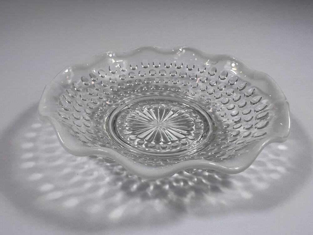 Vintage Clear Glass Hobnail Serving Plate Starburst Center, Scalloped Edge 10.5"